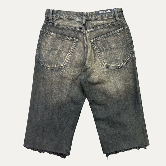 Balenciaga Distressed indigo Ring Denim Short