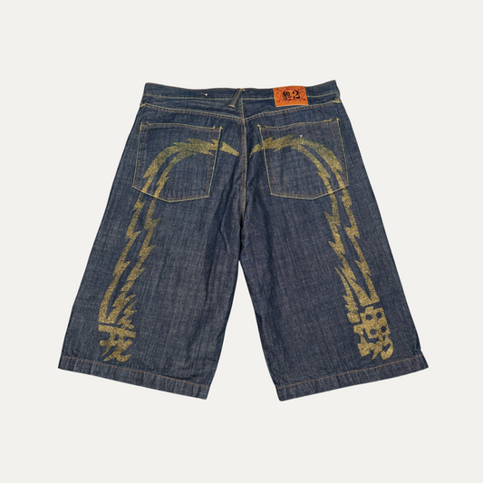 Evisu Gold Large Logo Denim Jean Shorts