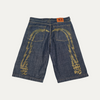 Evisu Gold Large Logo Denim Jean Shorts