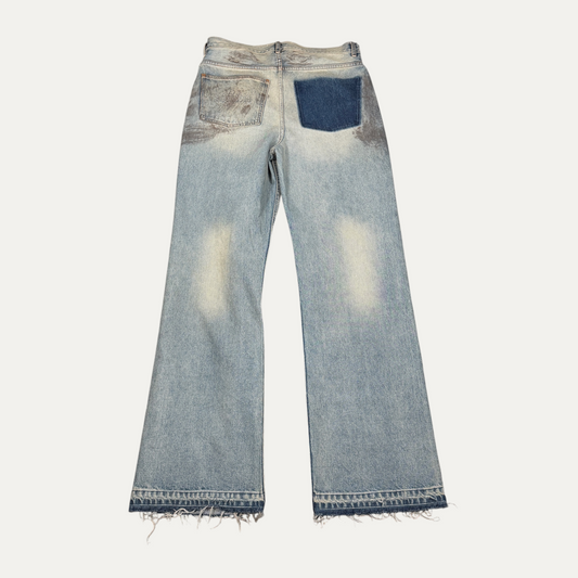Satoshi Nakamoto Rhinestones Bottom Half Mud Wash Blue Shattered Glass Jeans