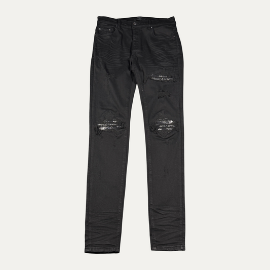 Amir Snakeskin Ripped Skinny Jeans