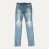 Amiri Yellow Snakeskin Ripped Light Blue Jeans