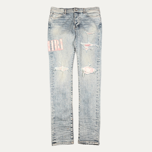 Amiri Pink Side Spellout Skinny Jeans