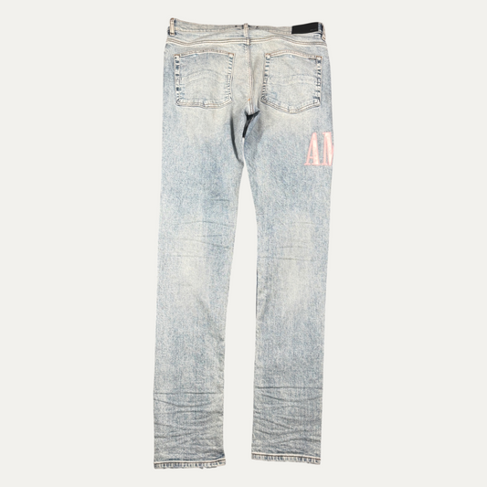 Amiri Pink Side Spellout Skinny Jeans
