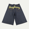 Raspberry Denim Yellow Spellout Shorts