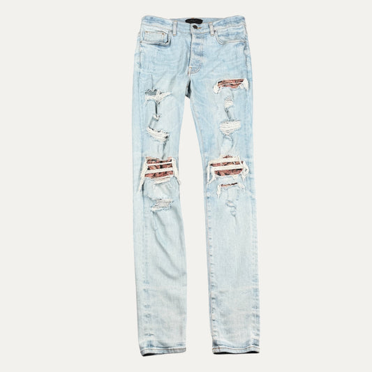 Amiri Snakeskin Distressed Knee Patch Jeans