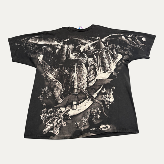 Vintage 1998 Liquid Blue Dragon And Castle T-Shirt
