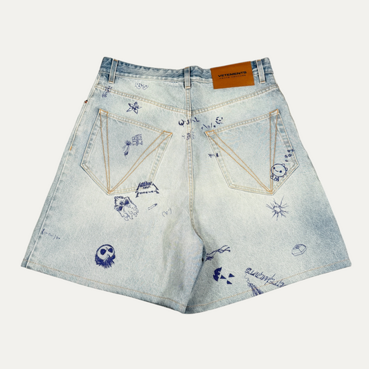 Vetements Scribbled Denim Shorts