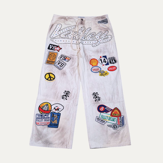 Vale Pants Crystal Stud Crotch Spell Out AOP Embroidery