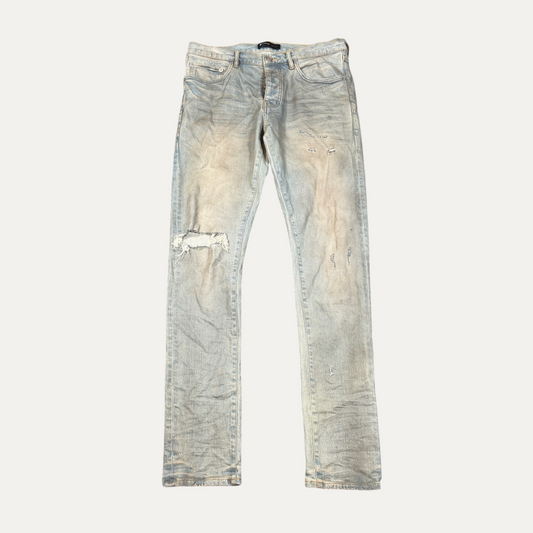 Purple Brand Light Washed Right Knee Rip Jeans