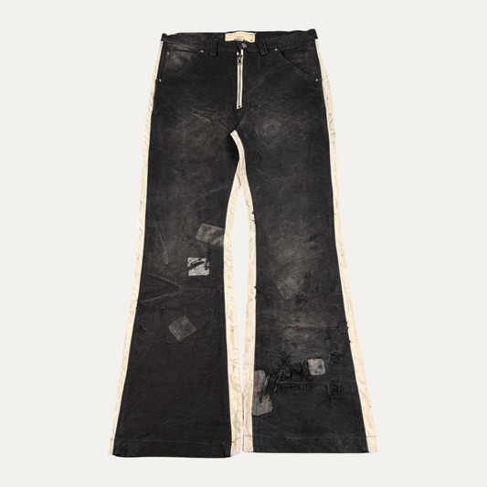 The Sekrit Saints Flared Distressed Patch Jeans