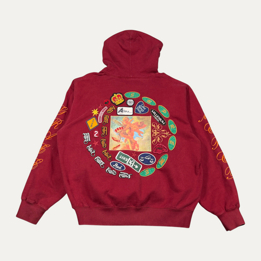 Supreme Orange Sleeve Embroidery Maroon Hoodie