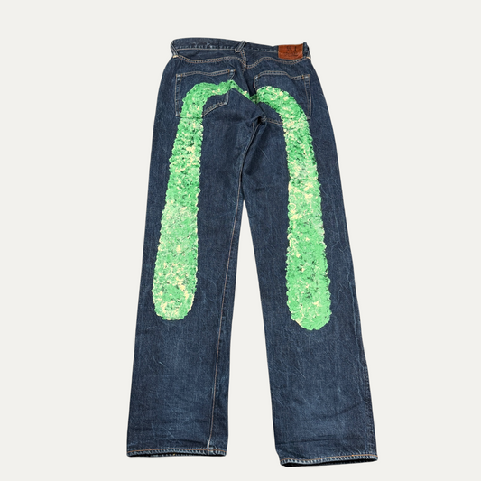 Evisu Green Floral Diacock Jeans