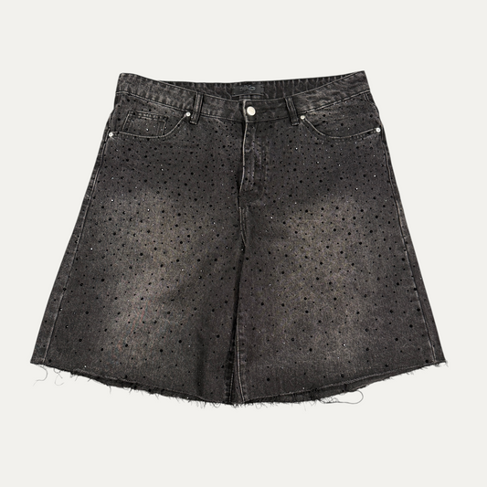 HMDD Shorts Black Rhinestones On Black Denim
