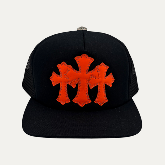 Chrome Hearts Orange Triple Cross Cemetery Trucker Hat