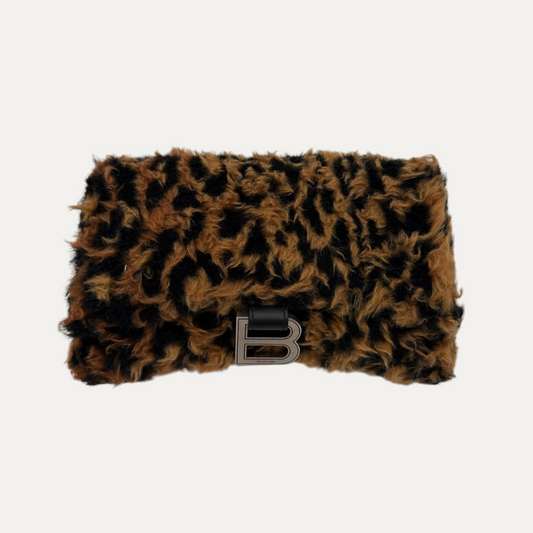 Balenciaga Hourglass Leopard-Print Faux Fur Shoulder Bag