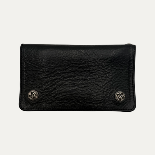 Chrome Hearts 2 Zip Cross Button Leather Wallet