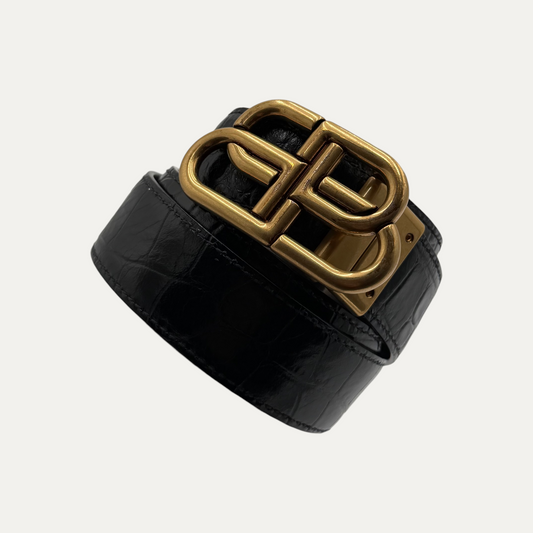 Balenciaga BB Croc-Effect Leather Belt