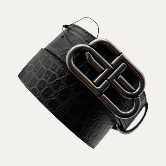 Balenciaga BB Croc-Effect Leather Belt