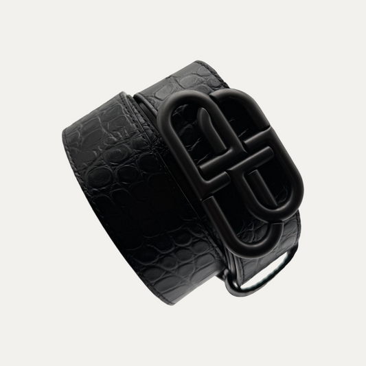 Balenciaga BB Croc-Effect Leather Belt
