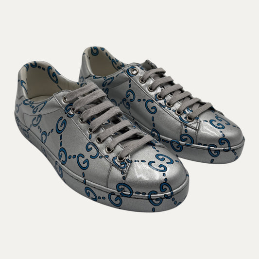 Gucci Ace GG Ghost Silver Coated Leather Sneaker
