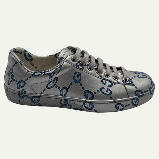 Gucci Ace GG Ghost Silver Coated Leather Sneaker
