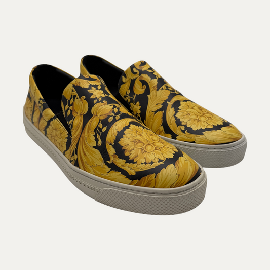 Versace Barocco Print Leather Slip On