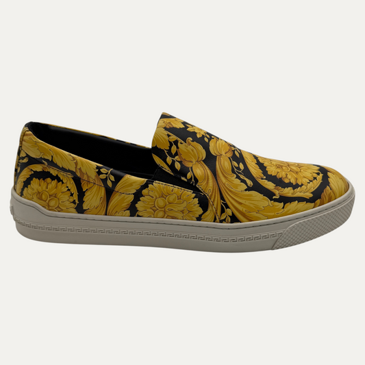 Versace Barocco Print Leather Slip On