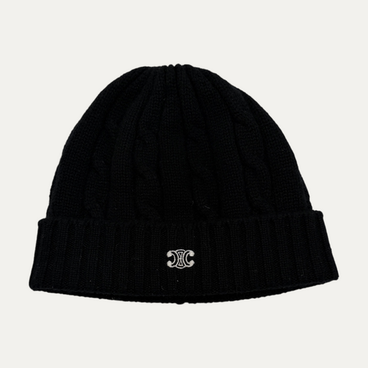 Celine Black Logo Beanie