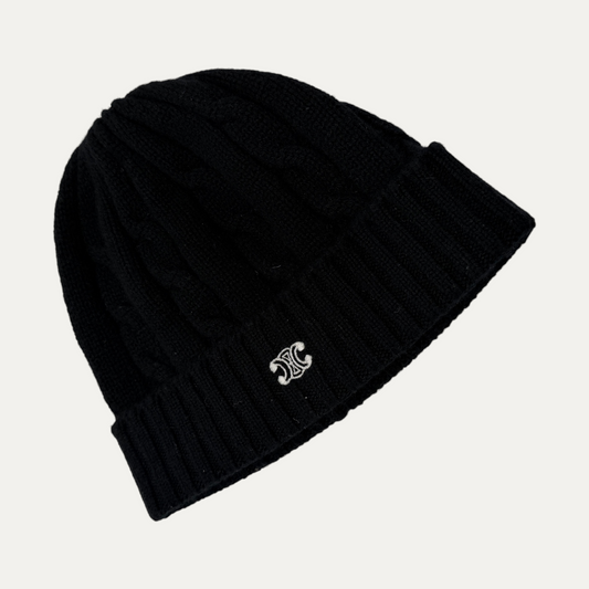 Celine Black Logo Beanie