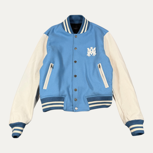 Amiri Blue Leather Varsity Jacket