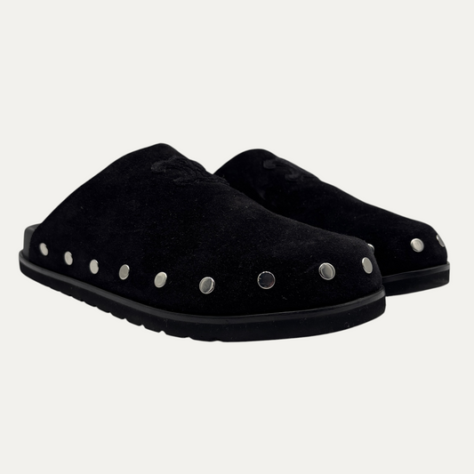 Celine Triomphe Logo-Appliqued Studded Suede Mule