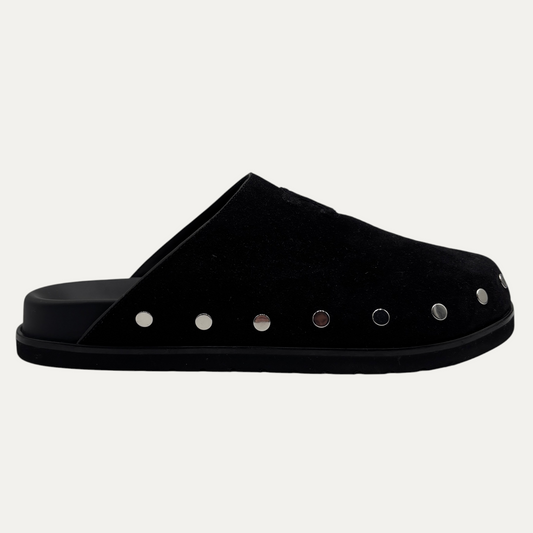 Celine Triomphe Logo-Appliqued Studded Suede Mule