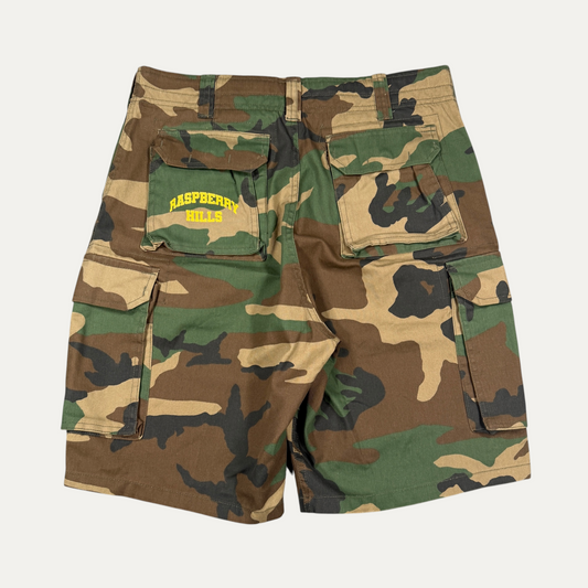 Raspberry Hills Camo Spellout Shorts