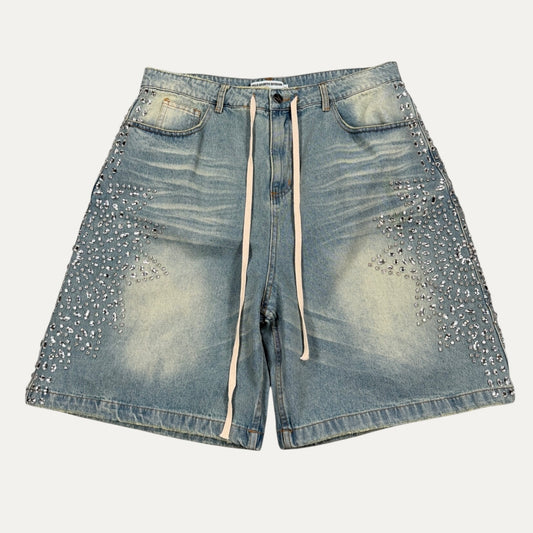 Vale Denim Shorts Side Crystals With Drawstring
