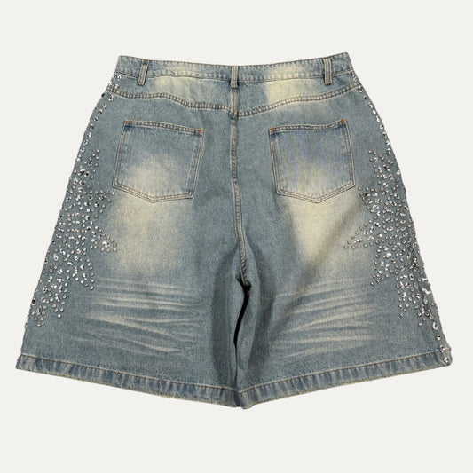 Vale Denim Shorts Side Crystals With Drawstring