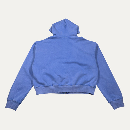 Vale Hoodie Zip Up Rugby Embroidered Graphic Washed Blue