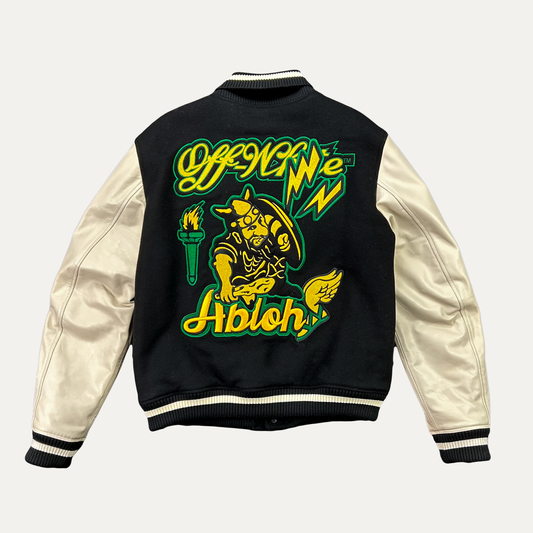 Off-White C/O Virgil Abloh Graphics Leather Varsity Jacket