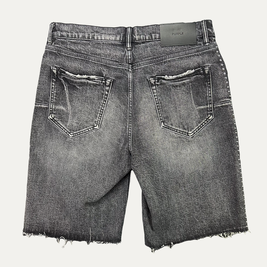 Purple Brand Rhinestone Distressed Raw Hem Denim Short