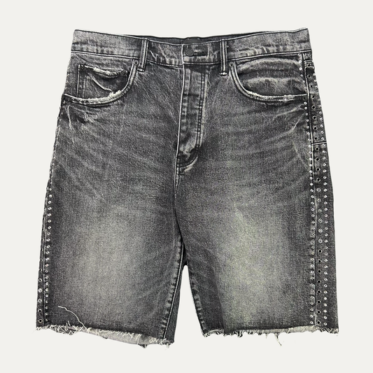 Purple Brand Rhinestone Distressed Raw Hem Denim Short