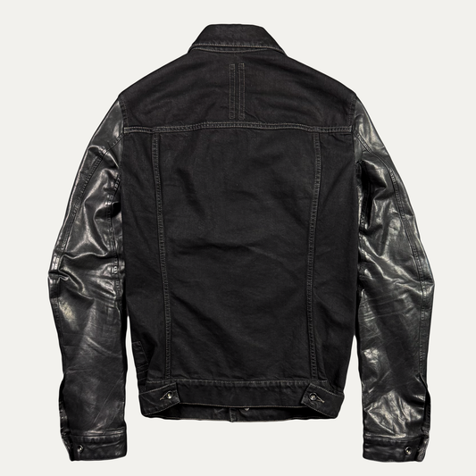 Rick Owens DRKSHDW Leather Sleeve Wax Denim Jacket