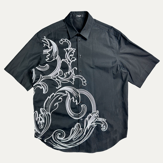 Versace Embroidered Graphic Print Short Sleeve Button Up