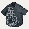 Versace Embroidered Graphic Print Short Sleeve Button Up