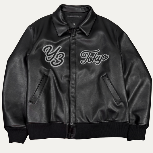 Y-3 Collared Faux Leather Bomber Jacket